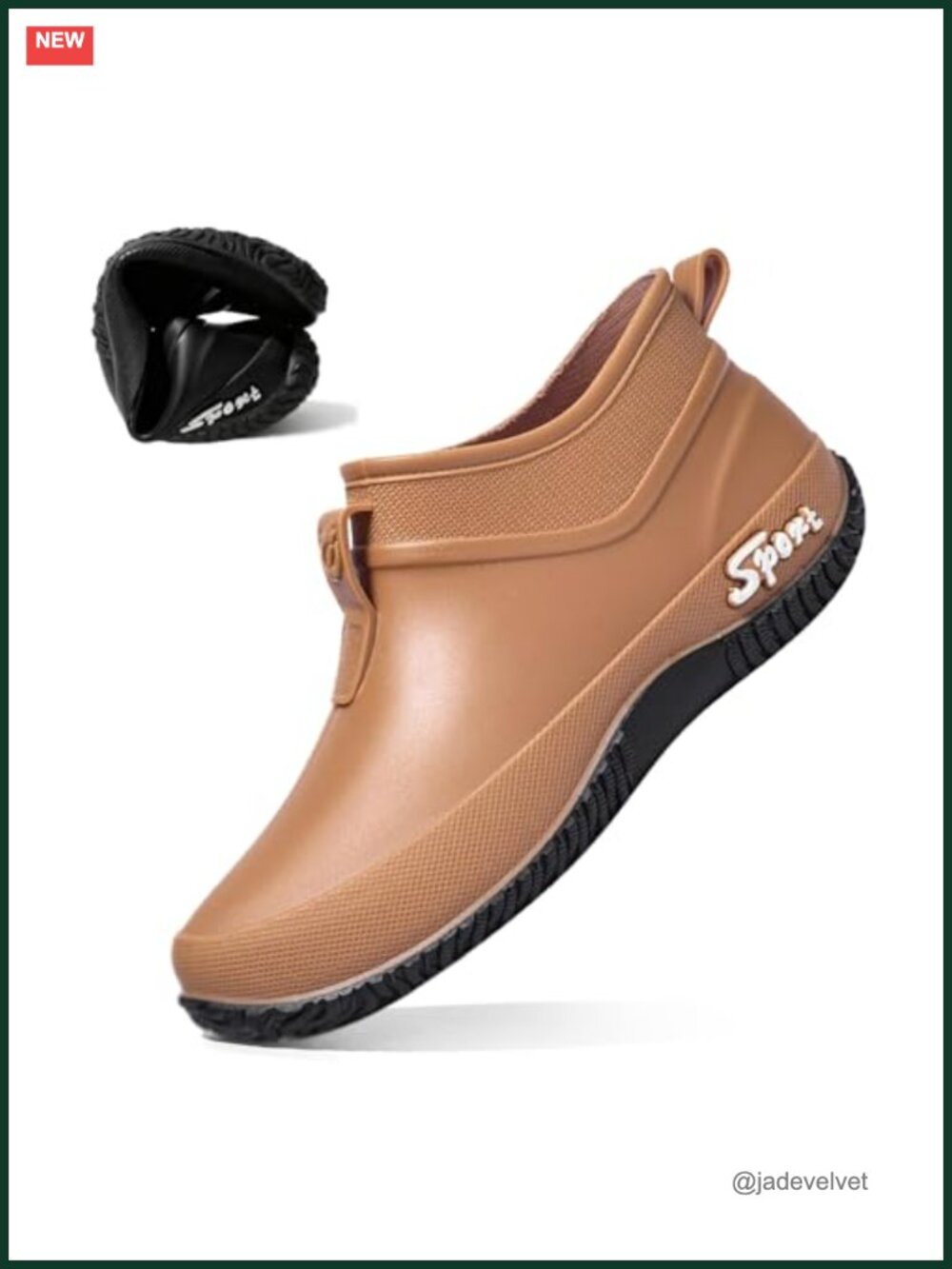 Women's Rubber Low Top Rain Boot Waterproof Lug Sole Slip On Garden Deck Shoe